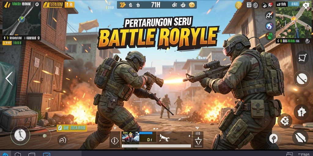 Tangkapan layar utama <strong>71H</strong> menampilkan aksi pertempuran dalam game Battle Royale.