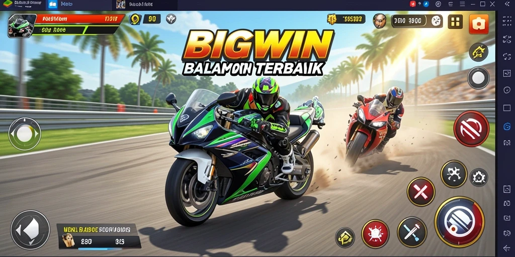 Tangkapan layar dari gameplay menyenangkan dalam BIGWIN balapan motor.