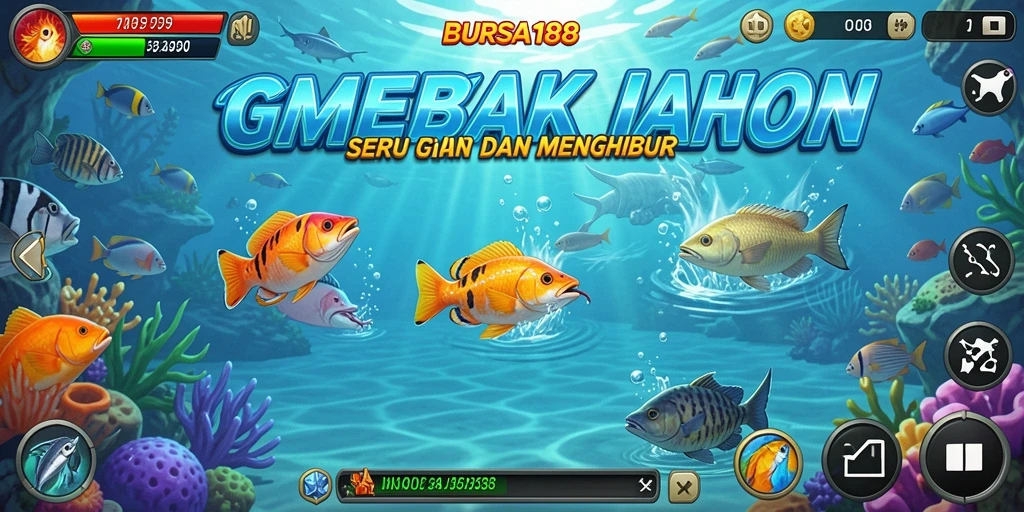 Tampilan gameplay BURSA188 dengan aksi menembak ikan.