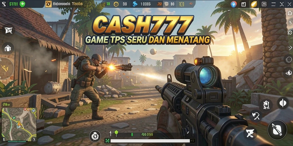 Screenshot gameplay CASH777 menampilkan pertempuran seru di arena TPS.