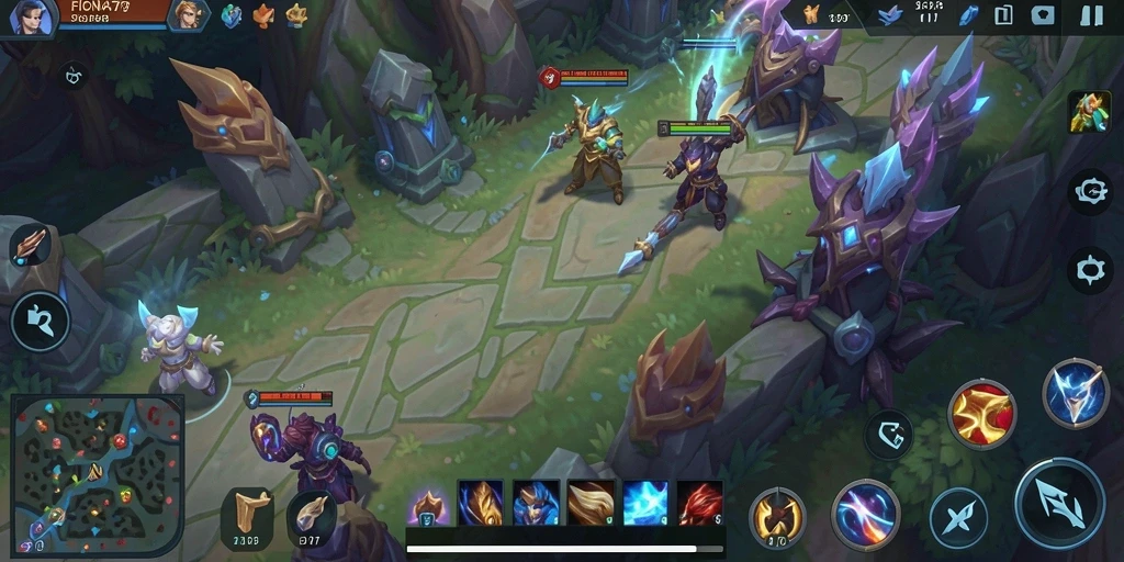 Gameplay seru dari FIONA77 di arena MOBA.