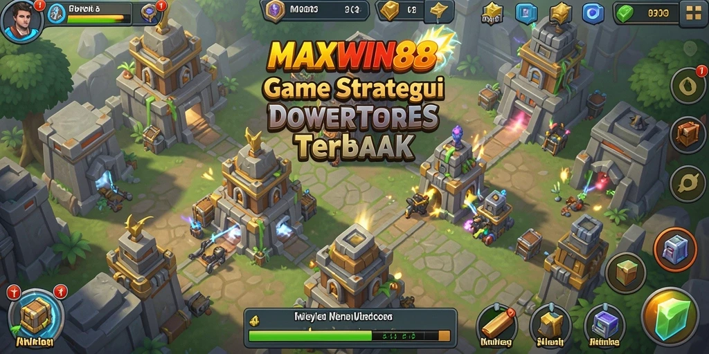 Tampilan gameplay <strong>MAXWIN88</strong> yang mendebarkan dalam pertempuran Tower Defense.