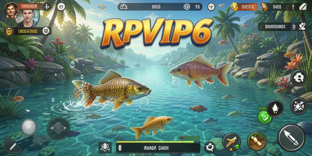 Screenshot gameplay RPVIP6 yang menunjukkan momen menangkap ikan besar.