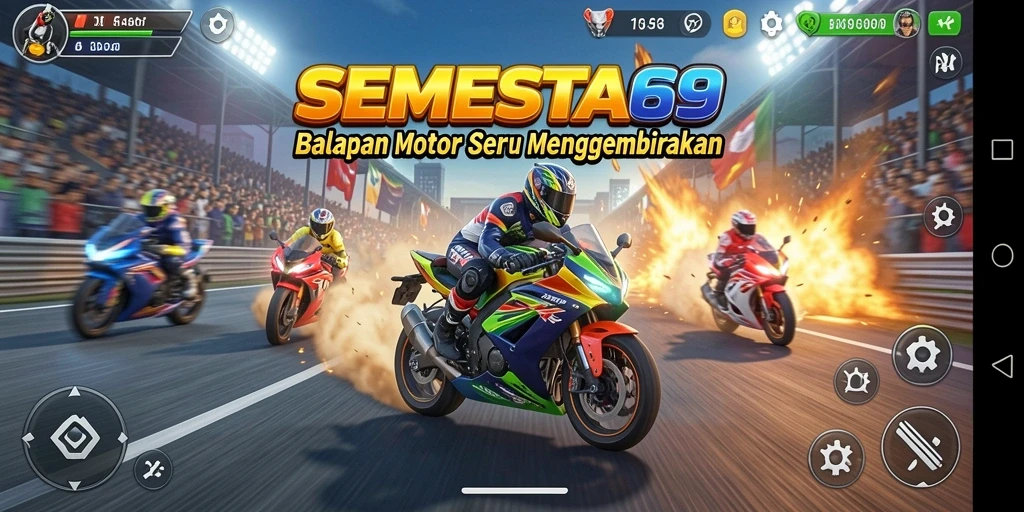 Tampilan gameplay balapan motor yang seru dan penuh aksi.