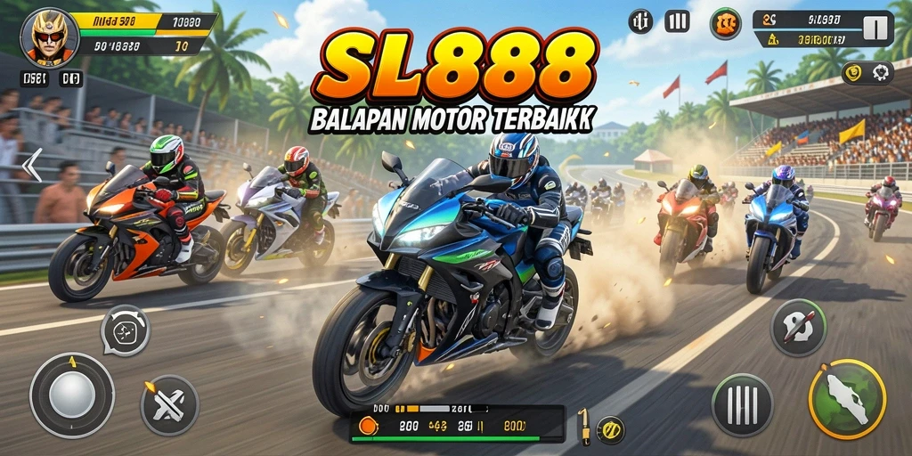 Tampilan gameplay seru dalam balapan motor yang mendebarkan.